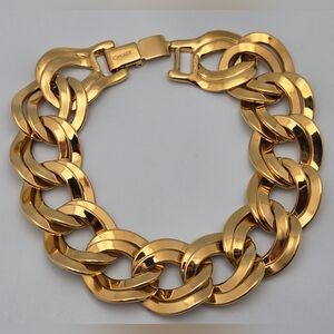 Vintage Monet Gold Plated Double Link Chain Bracelet Chunky Statement 1980s
